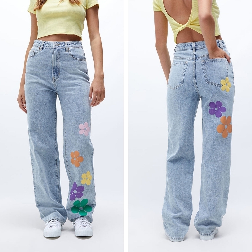 Pacsun 90s Power Infinity Boyfriend Jeans flower rainbow Women's size 27 NEW NWT